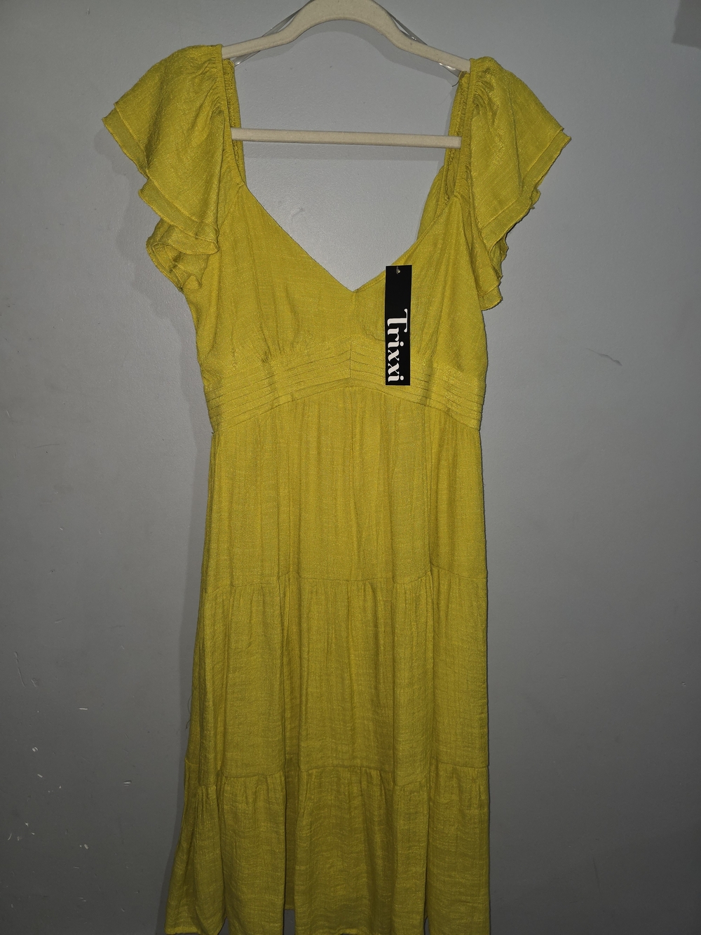 Trixxi Flowy Yellow Flutter-Sleeve V-Neck Maxi Dress-Medium
